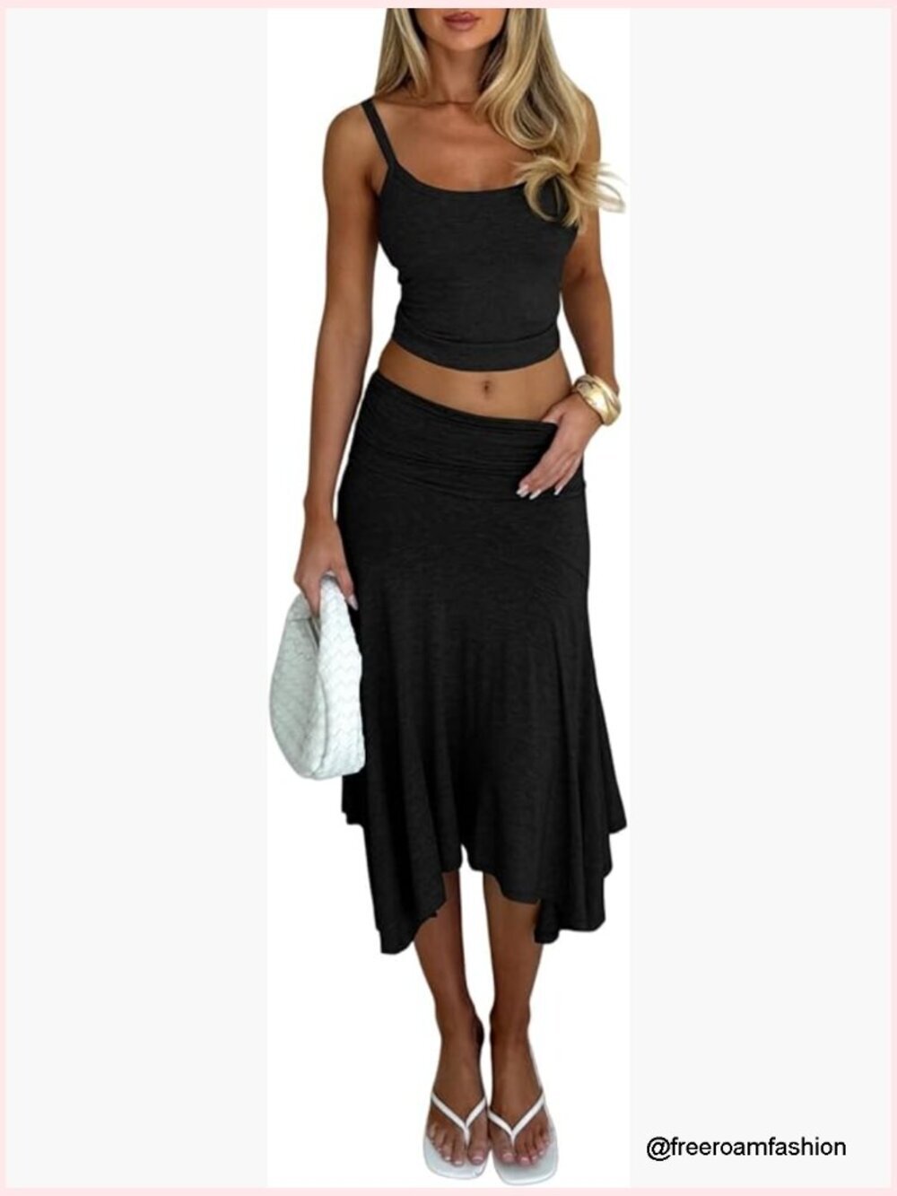 Women's 2 Piece Skirt Set Sleeveless Crop Top Asymmetrical Midi Skirt Outfit